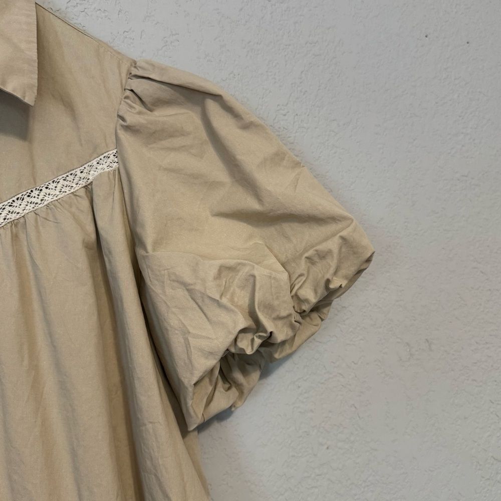 In The Beginning Beige Dress with Puff Sleeves - Picture 4 of 9